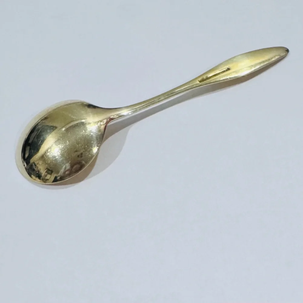 Frigast Sterling Denmark 5.2″ Guilloché Enamel Gilt Spoon — Vintage Danish MCM